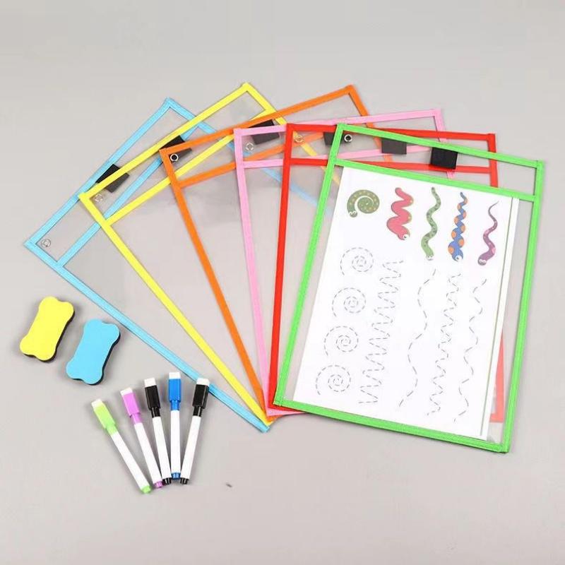 2-10pcs Document Storage Bag Reusable Waterproof Clear Color Random File Folder Dry Wiping Kids Drawing Board for School Office
