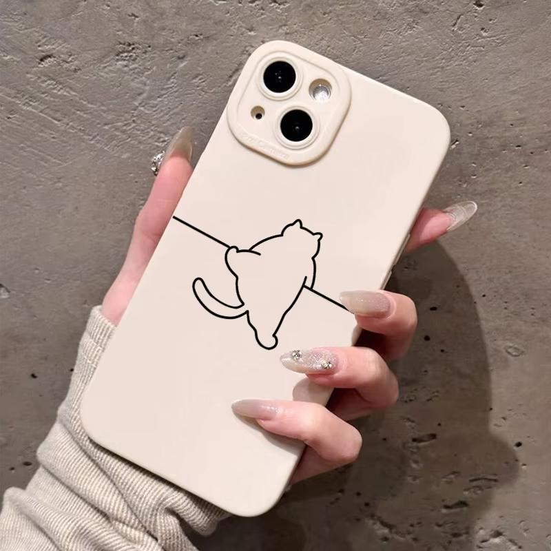Cute Cartoon Line Cat Phone Case For Samsung Galaxy S25 S24 S23 Ultra S22 Plus S21 S20 FE A55 A54 A35 A15 Shockproof Cover