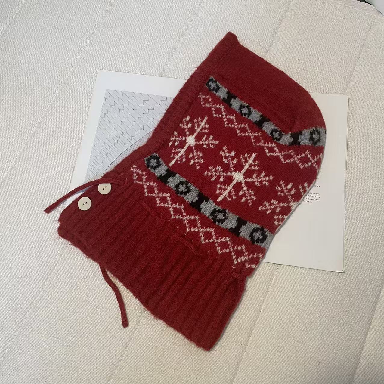 

Retro Snowflake Balaclava Women s Autumn and Winter Thickened Warm and Coldproof Ear Protection Pullover Hat M（56-58cm）