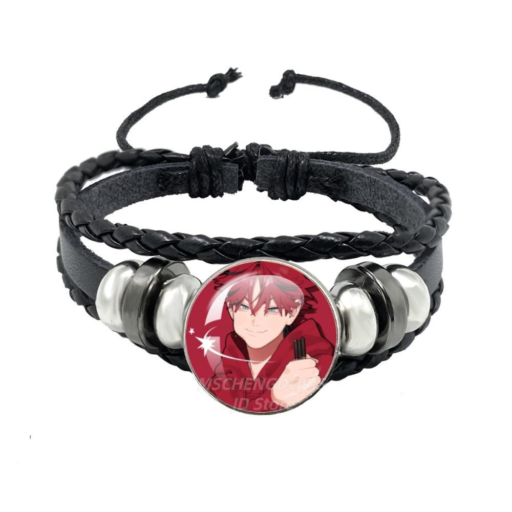 Manga Gokurakugai Cartoon Character Glass Cabochon Black Leather Bangle Bracelet Jewelry Charm Fans Gift MS013