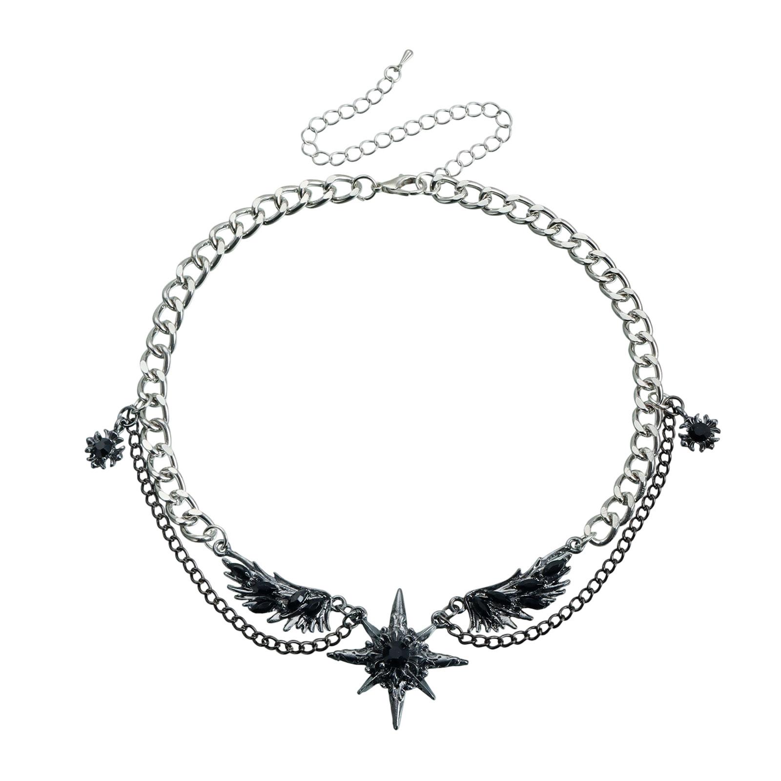 

Темное колье-цепочка для девушки с подвеской в виде крылатой звезды, милое и крутое персонализированное женское украшение One Size