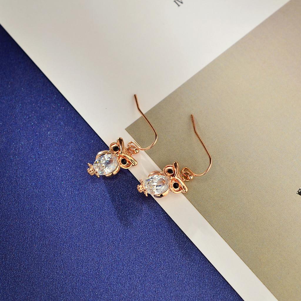 Elegant Rose Gold And Zirconia Owl Stud Earrings For Women Fashionable Animal Style