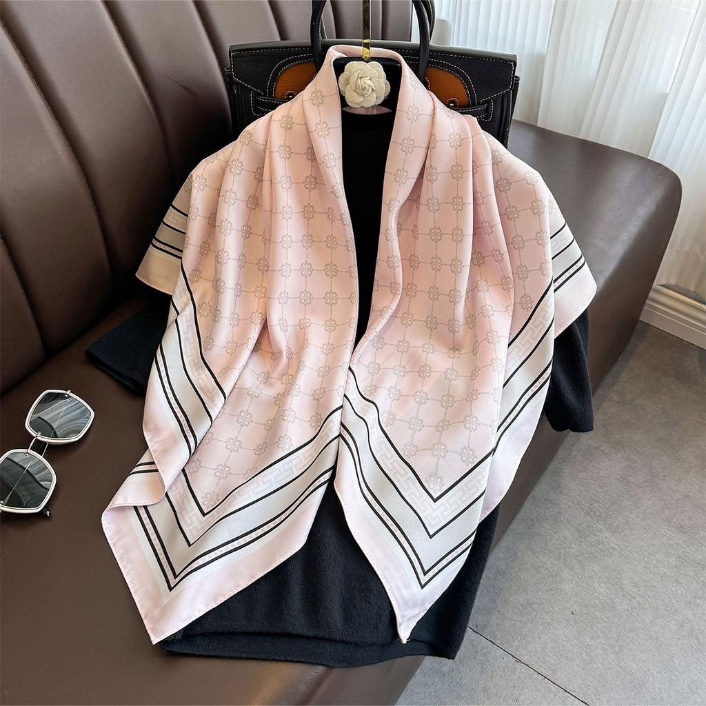 Fashionable and Light Luxury Twill Silk Scarf for Women  Japanese and Korean Simple Striped Large Square Scarf Ins Style Multifunctional Shawl Scarf