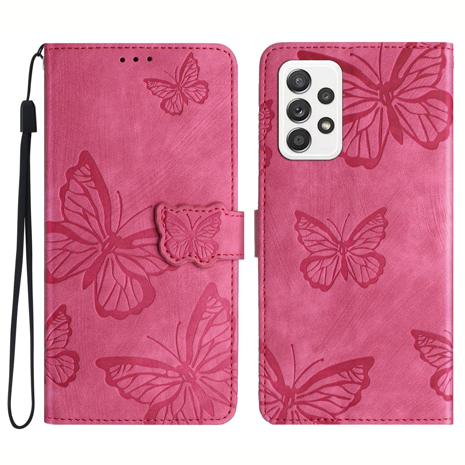

For Samsung Galaxy A53 5G Protective Case Butterfly Imprinted Skin-Touch Leather Phone Cover with Wallet Rose