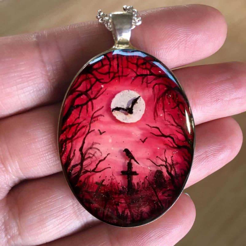 Vampire's Moon Gothic Ghost Pendant - Halloween Jewelry