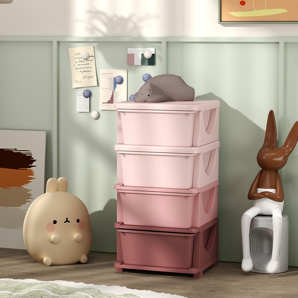 Children's Toy Organizer, 4 Drawers, 4 Tiers, Plastic Boxes, 37 x 37 x 76 cm, Pink