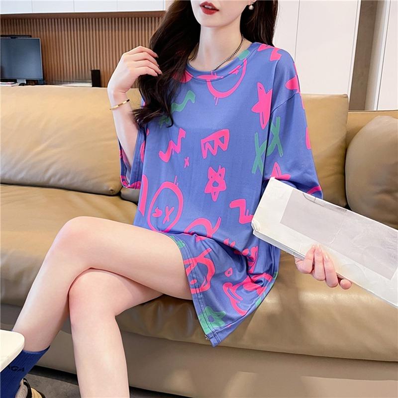 Sommer Vintage Print T-Shirt Mode Damen Übergroß Grafik Langarm T-Shirts Y2k Oberteile Harajuku Hip Hop Streetwear Jugend