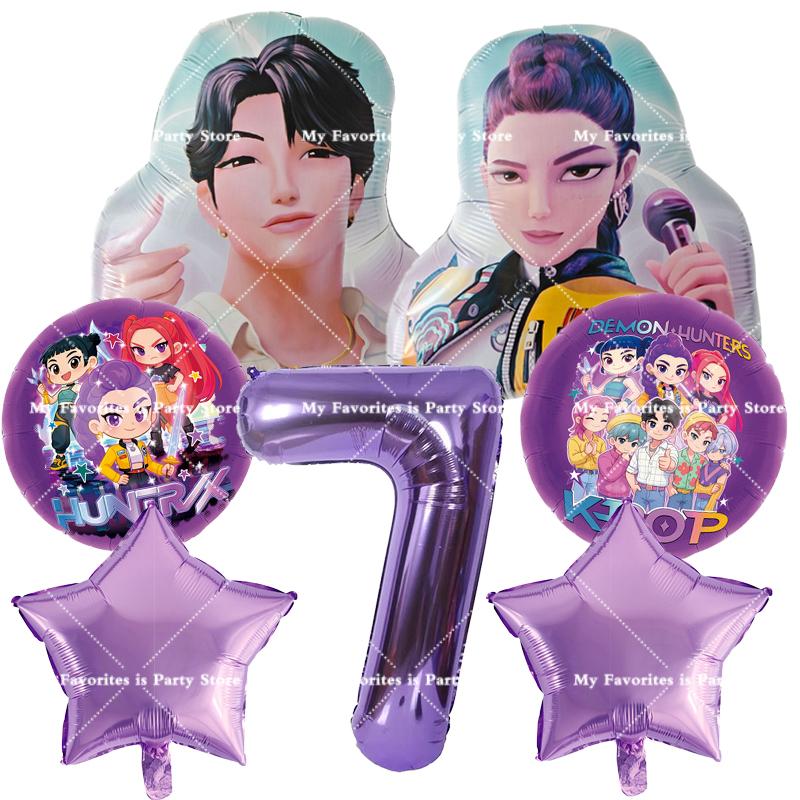 Kpop Demon Hunters Birthday Balloons Set Number Balloon Suit Foil Ballon Cartoon Birthday Party Supplies Decor Baby Shower Gift