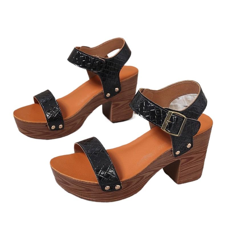 Dámské boty 2024 Léto Jednobarevné Sandály s otevřenou špičkou Dámské sandály Módní Velká velikost Pásek s přezkou přes nárt Sandály na vysokém podpatku