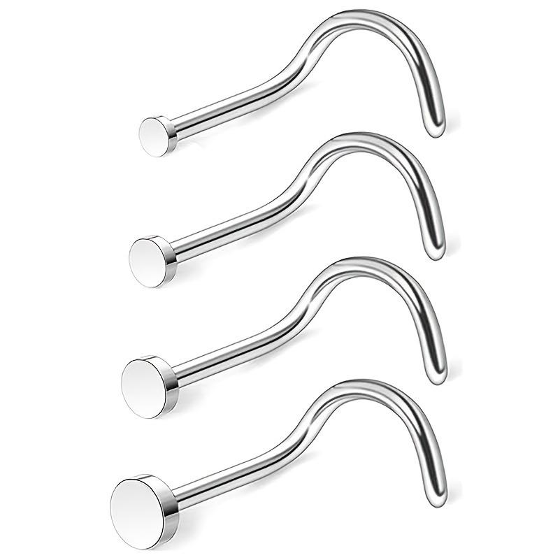 4pcs Hypoallergenic Nose Studs with Screw and L-Shaped Backings Stainless Steel Nose Piercings Stud Body Jewelry Nose Screw Studs серебряный