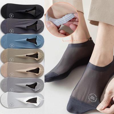 Men's Ice Silk No-Show Socks - Odor & Sweat-Absorbing, Anti-Slip, Cotton Sole, Summer Cool.