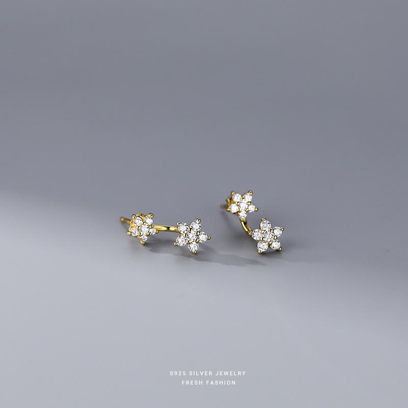 

925 Sterling Silver Exquisite Zircon Flowers Back Hanging Earrings for Women Temperament Jewelry золотий