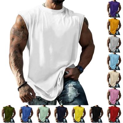 Camiseta sin mangas de color para hombre, Chaleco casual de verano de corte holgado, Camiseta básica deportiva para gimnasio, correr y uso diario como capa