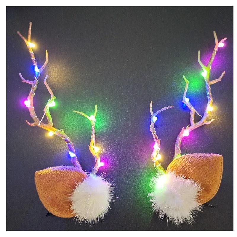 Antler Hair Clip Colorful Light Antler Ears Christmas Hairpin Party Decoration Headband Girls Women Halloween Hair Accessories