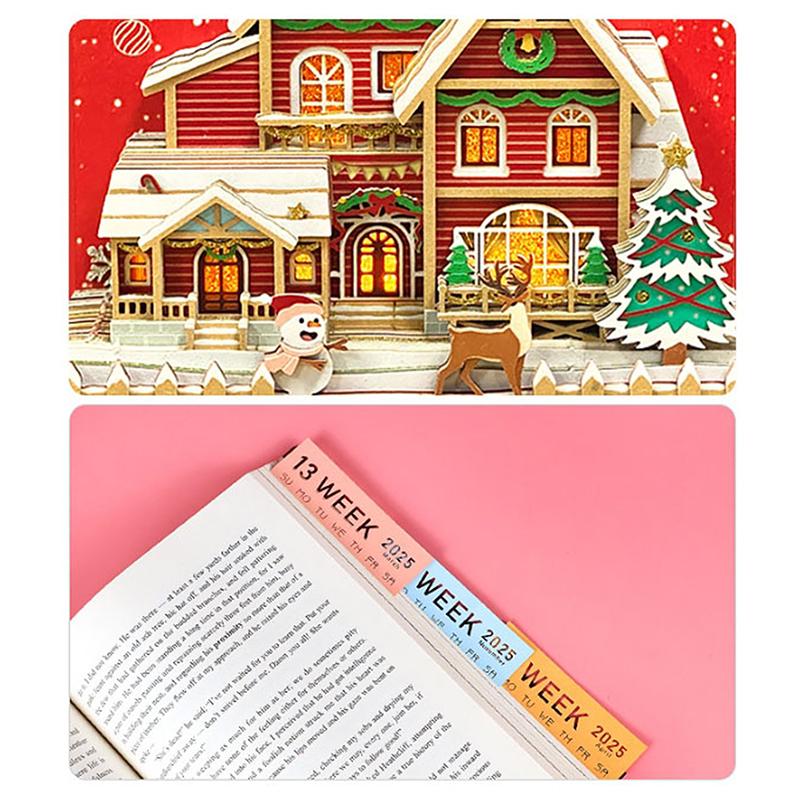2026 Desk Calendar With Led Light Christmas Snow House Sculpture 3D Tear-Away Calendar Paper Carving Notepad Gift Home Decor