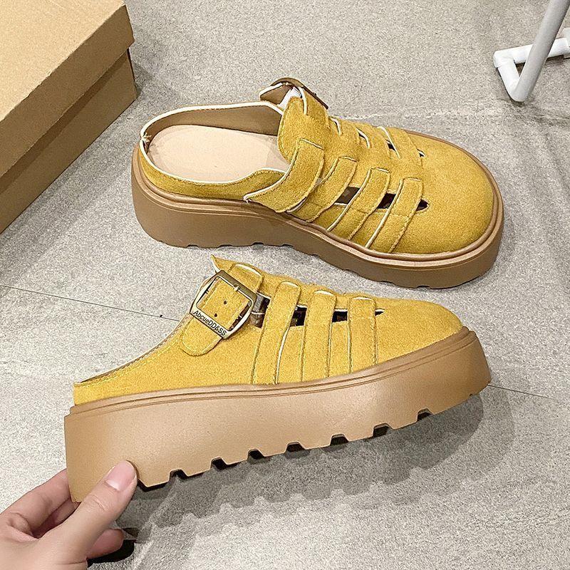 Small Pedal Lazy Hollow Bag Head Slippers 2025 Women's New Thick Bottom Heightening Muffin Birken Wasteland Wind