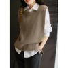 Split Design Sense Knitted Vest Retro Round Neck Versatile Outer Wear Thin Vest Sleeveless Vest Sweater Women