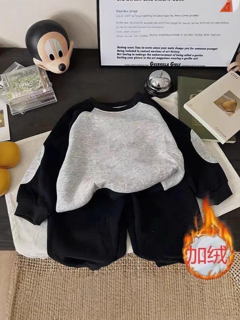 Boys Fleece Lined Block Crewneck Sweatshirt Autumn Winter Casual Outerwear For Big Kids 90