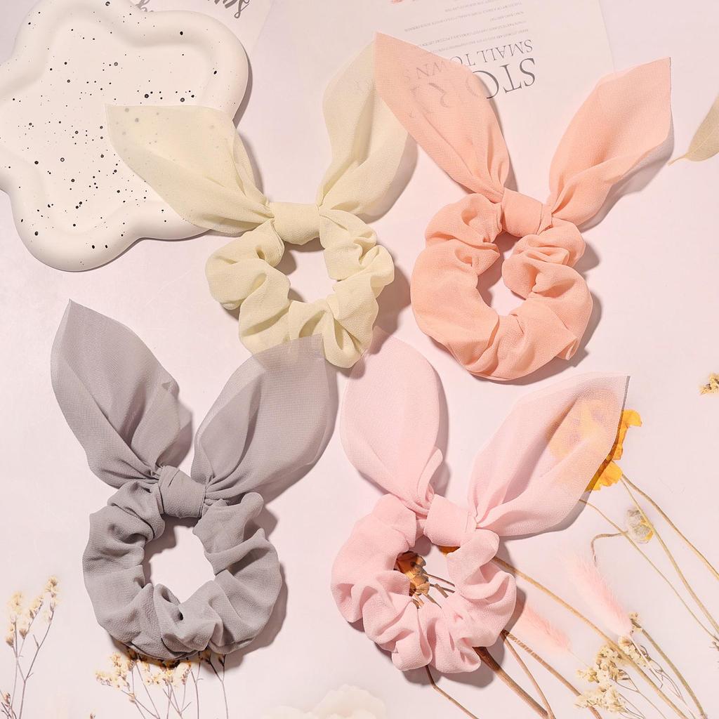 Chiffon Bow Elastic Hair Tie with Rabbit Ears - Versatile Candy Color Hair Accessory for Girls