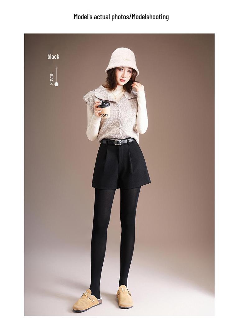 Plus Size Women's High Waist A-Line Woolen Shorts - Autumn & Winter, Loose Wide Leg, Bootcut, Slimming Fit