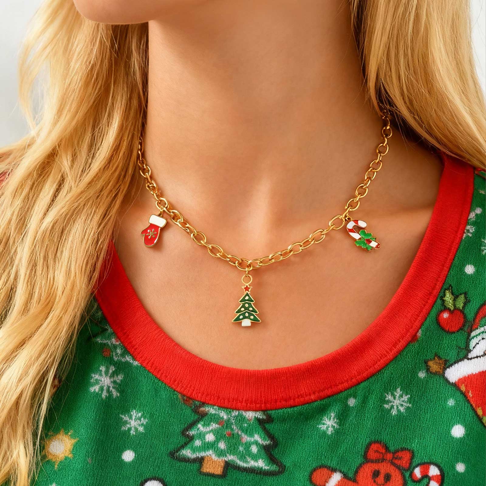 

Stainless Steel Christmas Necklace for Women,Cartoon Santa Claus Christmas Tree Necklaces,Enthusiastic Trend Neck Chain Jewelry