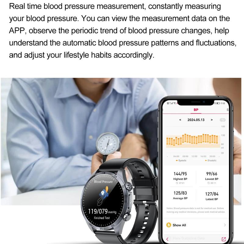 2025 NEW Pulse Therapy Smart Watch Sapphire Glass Screen ECG+PPG Blood Fats Uric Acid BT Call Sports Health Watches for Huawei