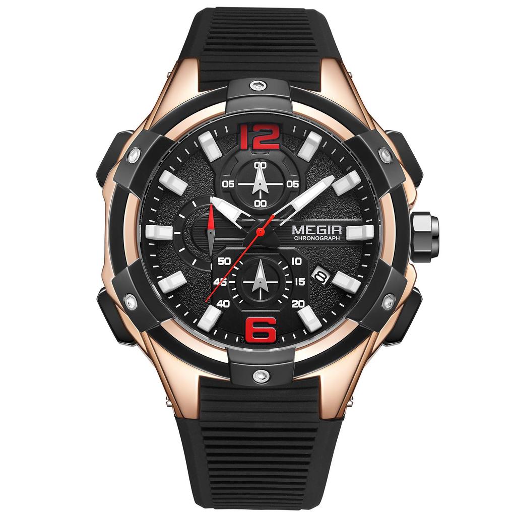 Men'S Watch, Large Dial Multifunctional Calendar Waterproof Silicone Sports Watch 2161