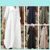 Cotton Linen Long Dress With Shirt Collar For Elegant Casual Wear
