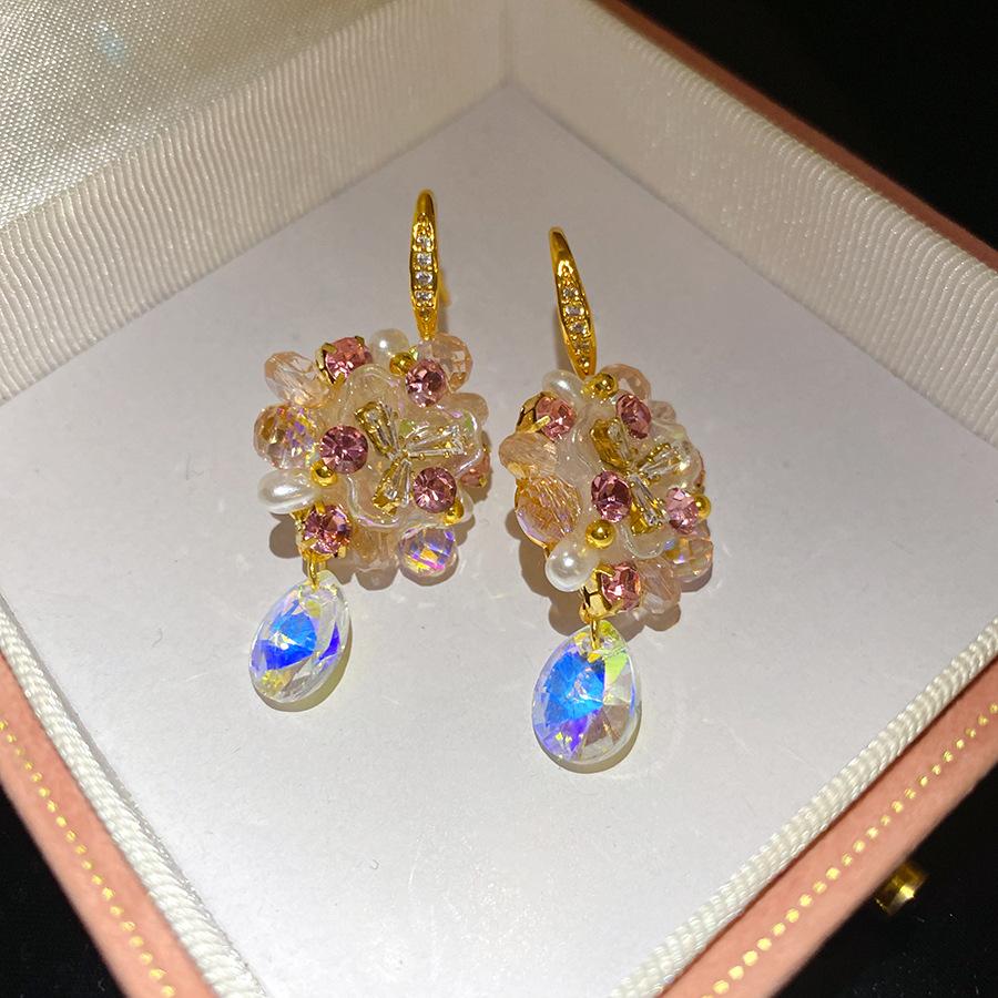 Zircon Resin Flower Water Drop Pendant Ear Hooks Earrings Sweet Elegant Jewelry