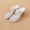 Mid Heel Slippers Ethnic Style Genuine Leather Hollow Out Breathable Women's Shoes