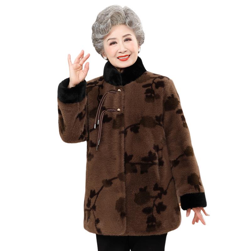 Midlife und Senioren Damen Kunstmink Samtmantel – Elegante Winter Kunstpelzjacke im chinesischen Stil für Großmutter