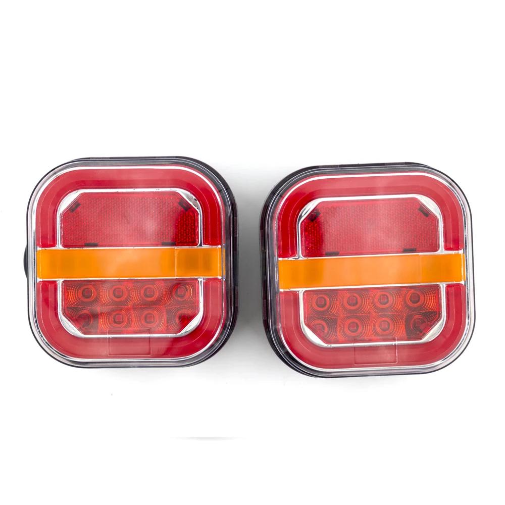2pcs 12V 24V 4inch Square LED Tail Light Licesen Plate Taillight Turn Signal For Trailer Bus Pickup Rear Left Right Brake Lamp