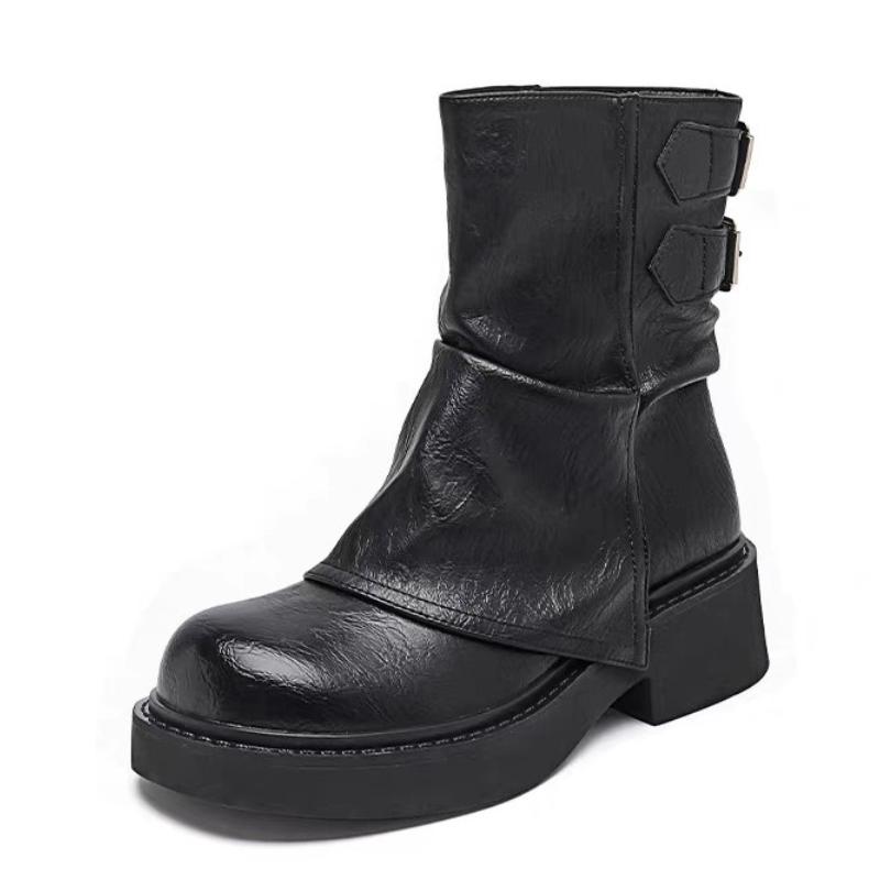 

New Women s Platform Ankle Boots - Buckle Detail Retro Chunky Heel Booties,Fall/Winter Fashion Low-Cut Boots 35 чорний
