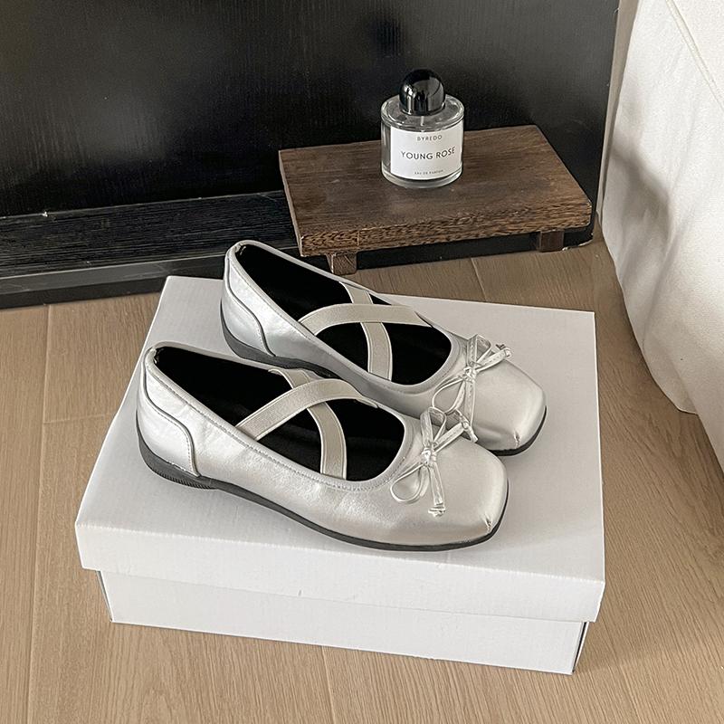 

Осень Новые Балетки Женские Туфли Мэри Джейн Женские Мелкие Удобные Слипоны Мягкая Кожа Элегантные Платье Балетки 35 серебряный