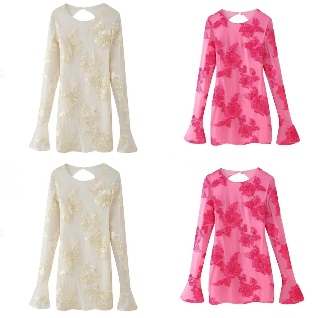 Elegante Vestido de Fiesta de Poliéster Con Flores Repujadas Fluidas Para Mujer