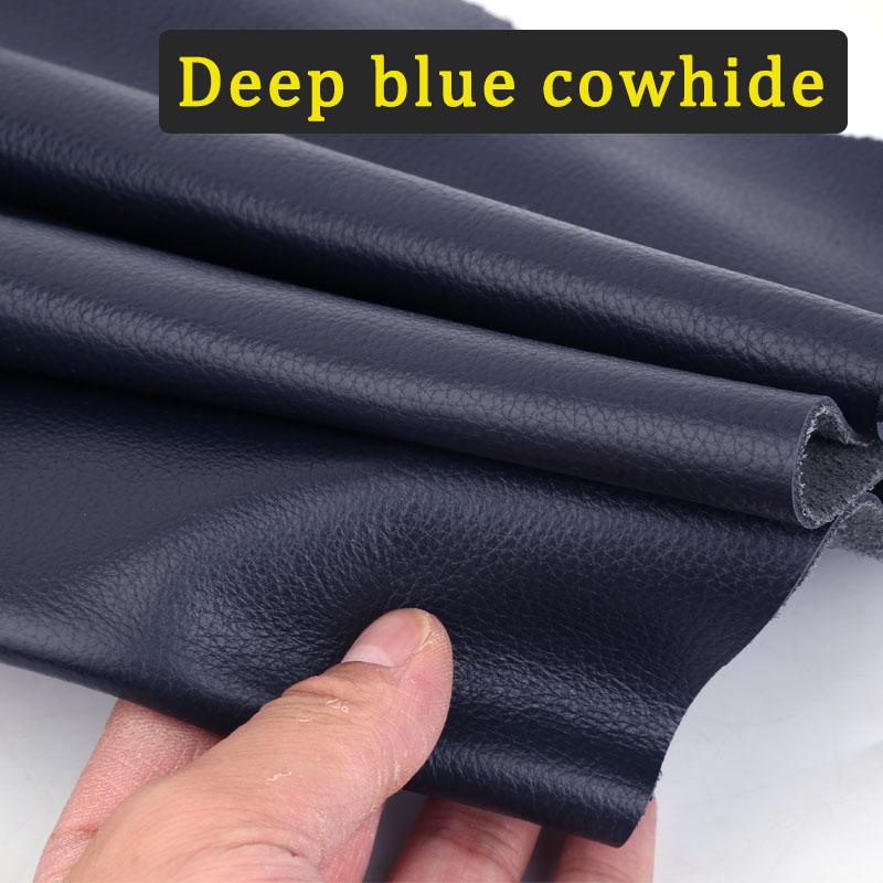 Deep blue top layer cowhide leather, genuine leather with lychee pattern, leather fabric, whole cowhide sofa headboard, soft lea 21x14cm синий