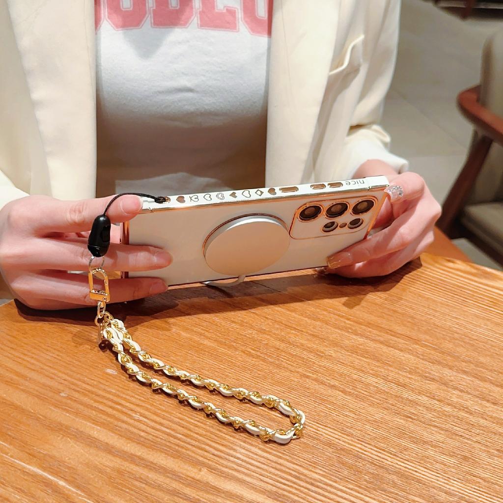 Samsung Galaxy S25 Ultra ümbris, ühilduv MagSafe'iga, armastuse südamega galvaniseeritud pehme TPU kate käerihma ja ketiga