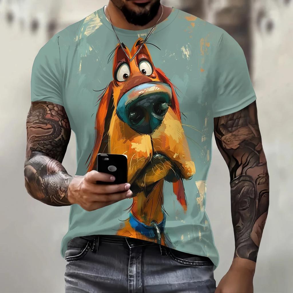 Fashionable and Trendy Men's 3D Print Dog Pattern Fun T-shirt Round Neck Loose Casual Short Sleeved Shirt Summer Oversized