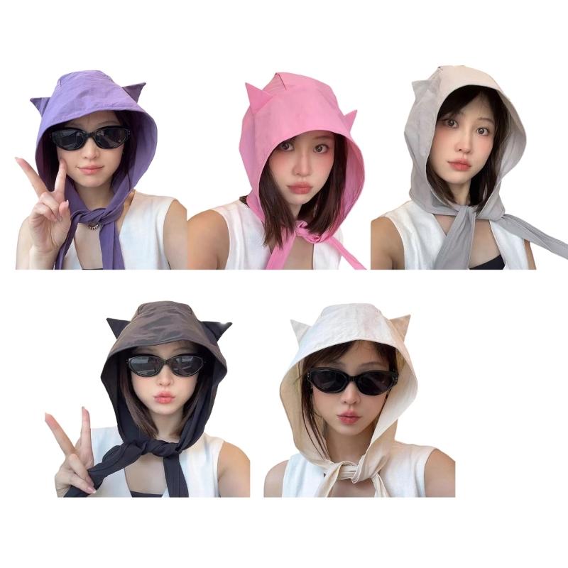 Stylish Devil Sun Hat Women Adjustable Strap Hat Cats Ear Shape Funny Hat for Beach and Travel