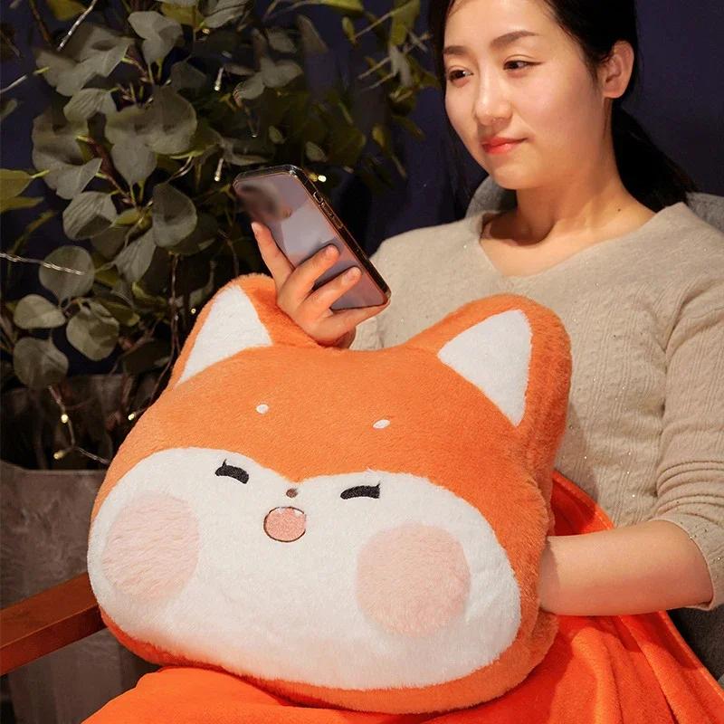 Winter Plush 3-In-1 Pillow Blanket Cartoon Fill Warm Hands Home Car Travel Bedroom Bed Sofa Office Cute Waist Support Blanket