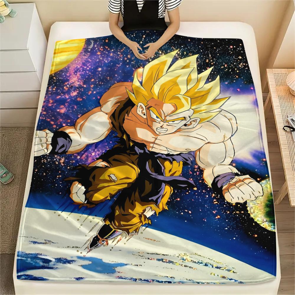 Dragon Ball Charakter Goku Muster Flanelldecke, Hohe Qualität, Bequem für Alle Jahreszeiten, Heimdekoration, Wärme und Komfort, Perfekt für Geschenke.