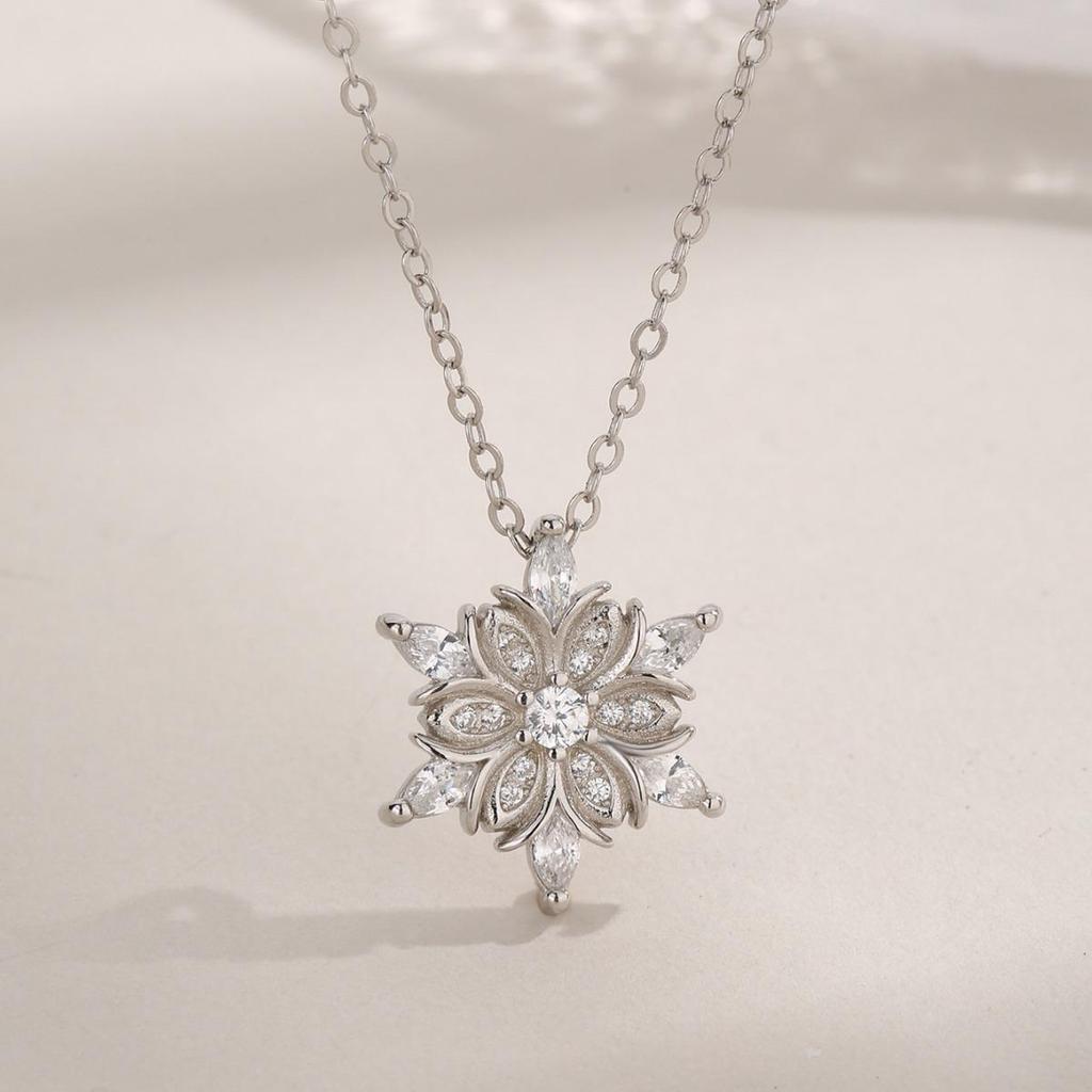 S925 Sterling Silver Snowflake Zircon Necklace - Elegant Christmas Design