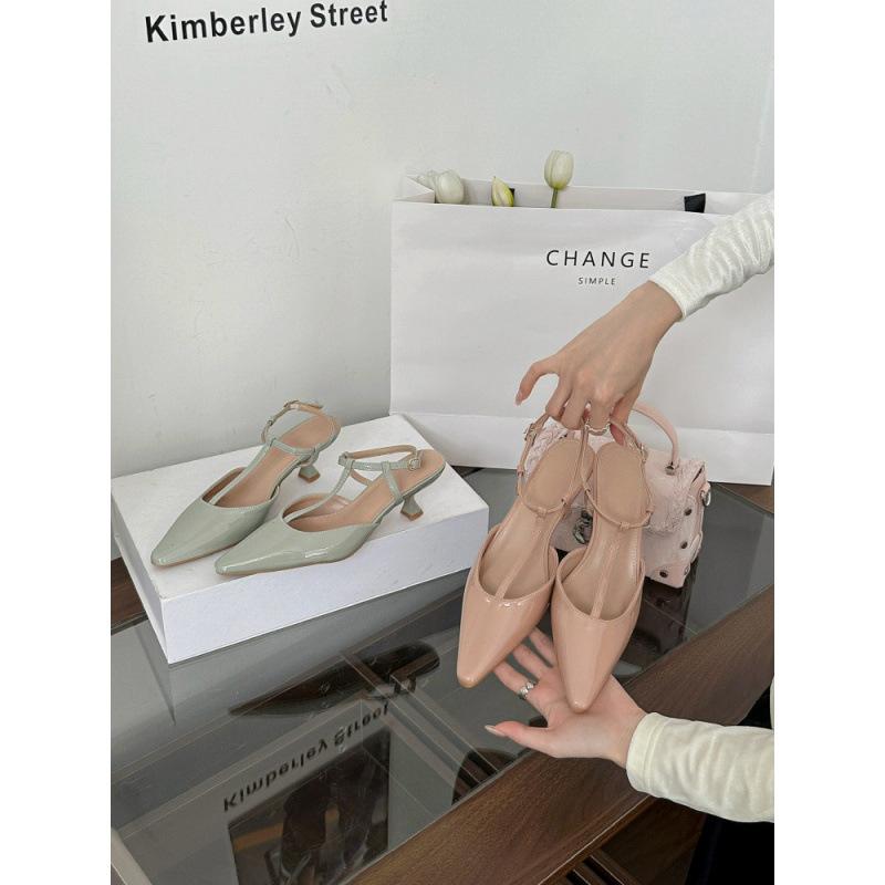 Baotou back empty cat heel sandals women's high heels new nude versatile fashion pointed single shoes