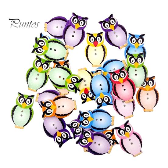 

50 шт., деревянные пуговицы с разноцветной совой и 2 отверстиями для шитья, скрапбукинга, сделай сам