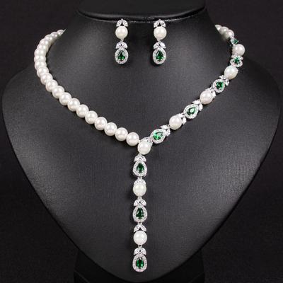Luxury Pearl Necklace Earrings Set Full of Diamonds Banquet Exquisite Accessories Bridal Accessories
