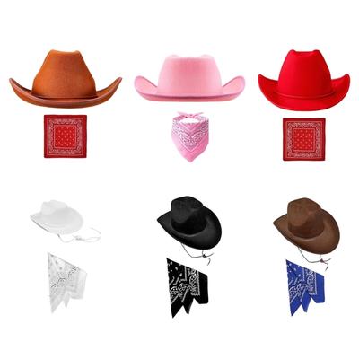 Kids Cowboy Hats Bandana Set Role Play Costume Accessories For Western Theme Parties Outdoor Activities