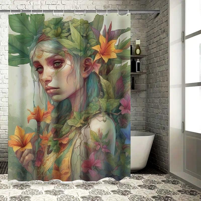 Exotic Floral Fairy Shower Curtain - Waterproof, Mildew-Resistant, Machine Washable for Fantasy Bathroom Decor