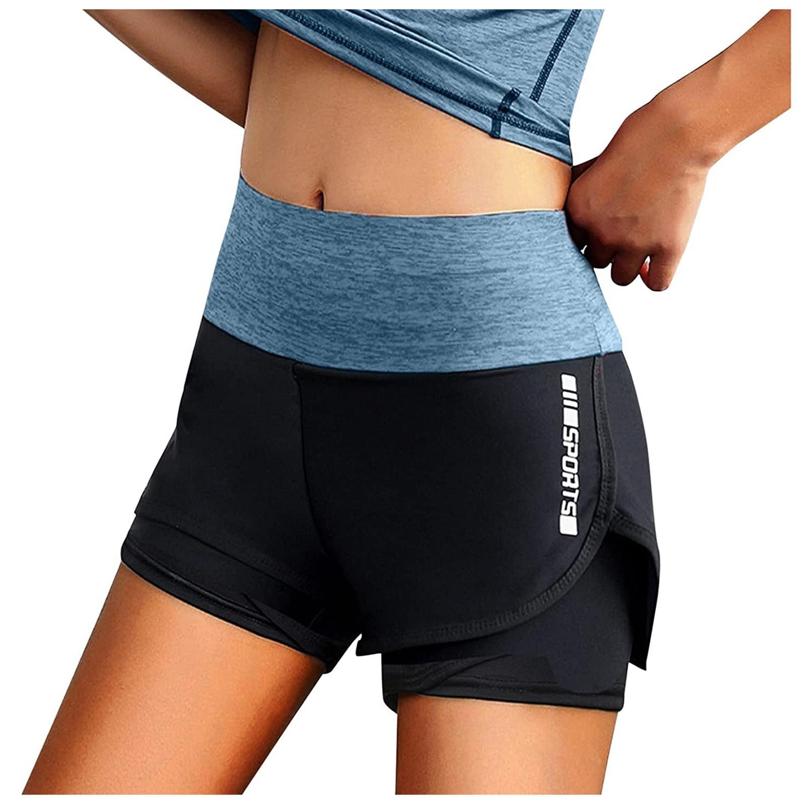 Fashion Womens Loose Sports Casual Pocket Stretch Fake Two Pieces Yoga Shorts M