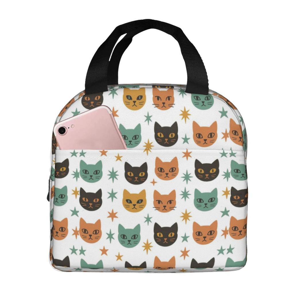 Colorful Cat Heads With Bright Star Insulated Lunch Bag for Women Cooler Thermal Food Box Tote Portable Lunch Boxes Container