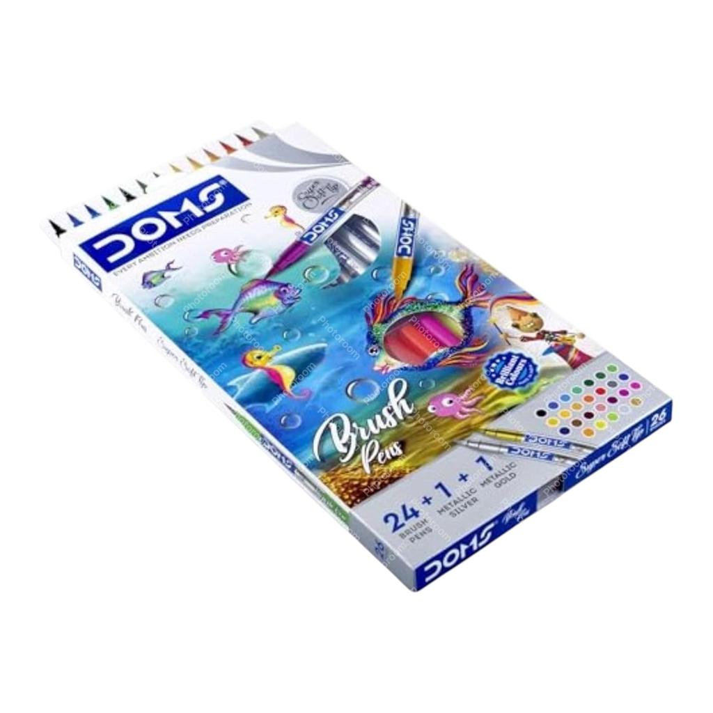 DOMS Brush Pen Set 26 Shades Flexible Soft Tip Water Based Coloring Pens For Kids School Art Calligraphy Home Use